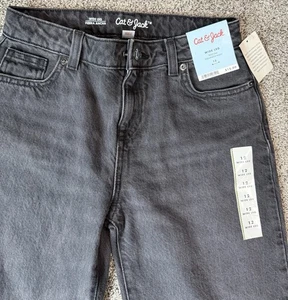 Cat & Jack Girls' Black Mid-Rise Wide Leg Jeans - Adjustable Waist - Size: 12 - Picture 1 of 3