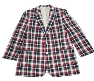 Brooks Brothers  Madras Blazer Madison Fit Size 46L red white blue plaid - Picture 1 of 10