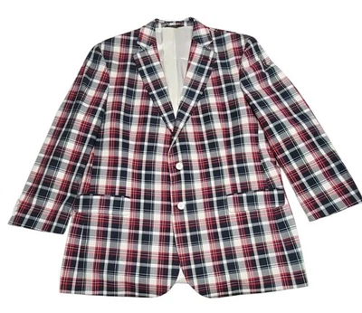 Brooks Brothers  Madras Blazer Madison Fit Size 46L red white blue plaid - Image 1 of 4