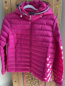 NWT TOMMY HILFIGER Woman’s Water Resistant PUFFER Pink HOODED JACKET SIZE M - Picture 1 of 8