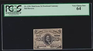 US 5c Fractional Currency Note Red Back 3rd Issue FR 1236 PCGS 64 V Ch CU - Picture 1 of 2