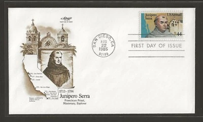 1985 US 44c Junipers Serra FDC Airmail Priest Missionary Explorer Scott #C116 - Image 1 of 2