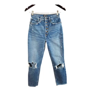 Jeans mamma Abercrombie & Fitch vita ultra alta effetto invecchiato orlo grezzo donna 25 - Foto 1 di 9