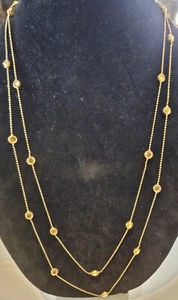 Long Gold Tone Necklace with Faceted Crystal Stations 60 inches - Picture 1 of 3