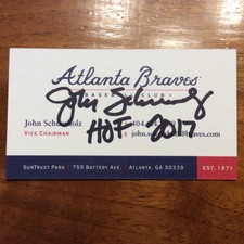 John Schuerholz Autograph Signed Business Card Atlanta Braves Fmr. GM HOF 2017