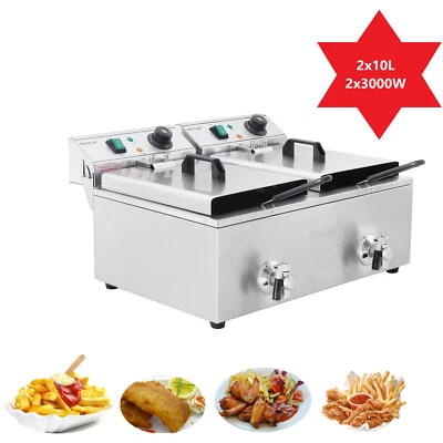 Professional double gastronomic snack electric deep fryer deep fryer 2x10L - 2x3000W - Image 1 of 4