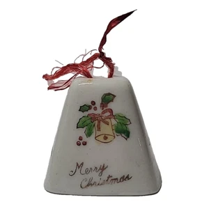Vintage Frohe Weihnachten Ornament Made in Japan handbemalt Porzellan Glockenform - Bild 1 von 12