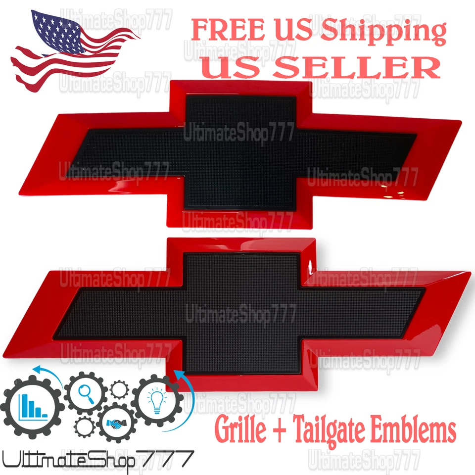 Rejilla y portón trasero Chevrolet emblema negro rojo logotipo 16-19 Silverado 1500 2 un. Foto 1 de 2