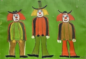 Expressionist Portrait 3 Clowns Circus Manege Carnival Copenhagen Midcentury - Picture 1 of 12