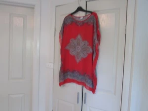 Ladies Square Material Top to Wear over another garment NC Fashion Red Silk - Picture 1 of 11