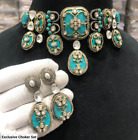 Indian Bollywood Style Gold Filled CZ Necklace Turquise Kundan Jewelry Set