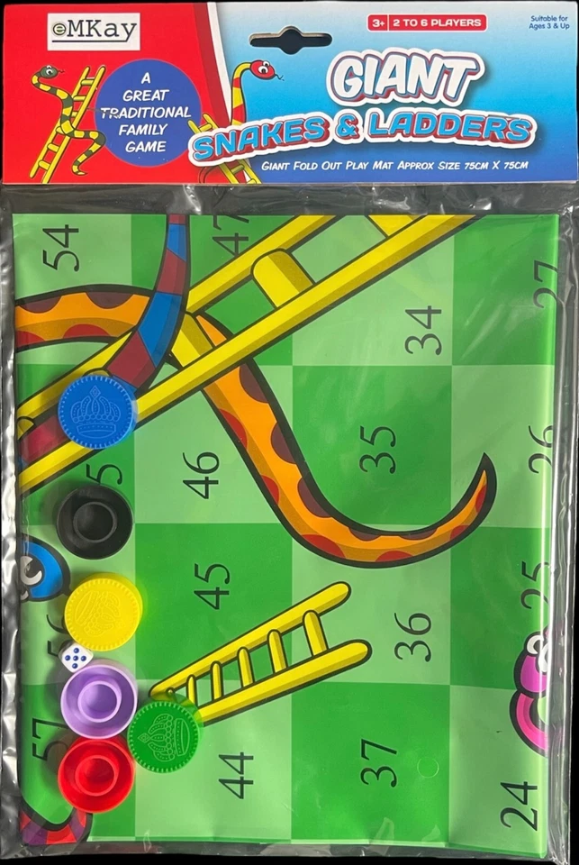 eMKay Giant Snakes & Ladders Fold Out Play Mat Game, 2-6 Players 75 x 75 cm Appx - Image 1 of 4