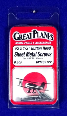 GREAT PLANES #2 X 1/2" BUTTON HEAD SHEET METAL SCREWS (8)( PART # GPMQ3122 ) - Image 1 of 2