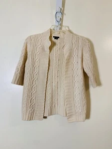 Theory open front short sleeve cable knit cashmere sweater cream pre-owned sz S - Picture 1 of 6
