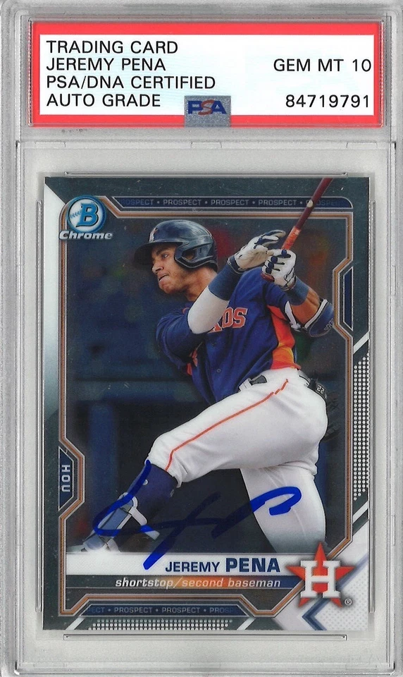 Jeremy Pena Signed 2021 Bowman Chrome BCP-11 Trading Card PSA Astros WS MVP - Image 1 of 1