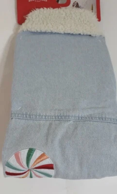 Wondershop Cute/Ugly Blue Denim W/ Holiday Patches Sherpa  Dog Vest Jacket - Image 1 of 4
