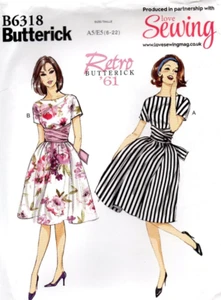 Butterick Sewing Pattern 6318 EASY Retro Dress Full Skirt 60s Size 6 to 22 New - Picture 1 of 9