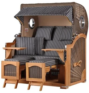 Strandkorb-Set - 2,5-Sitzer - Ammersee Grande XL Teak - PE grau - Modell 500 - Bild 1 von 14