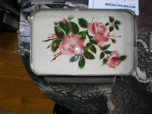 "Hermosa bandeja para servir rusa de porcelana y plata muy rara 15"" x 9" - Imagen 1 de 6