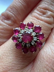 14ct Yellow Gold Ring Purple Ruby and Diamonds Gemstones Ring Size M 1/2 - Picture 1 of 9