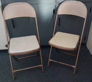Vintage Pair Folding Metal Chairs MCM Set Hampden - Picture 1 of 10