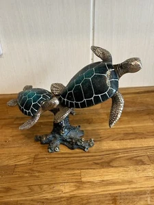 Statuina ornamento tartaruga mondo naturale argento effetto pietra blu Sealife 18 cm - Foto 1 di 6