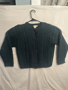 Vtg J. Crew 100% Shetland Wool Cardigan Cable Knit Sweater Med Green 115 - Picture 1 of 6