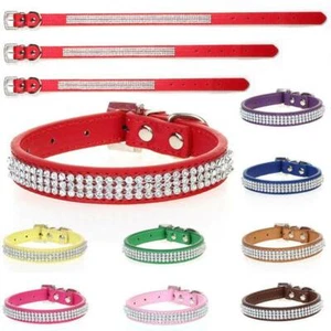 Bling Strass Cane Pet Gatto Cucciolo Pu Collare Pelle Cristallo Diamanti Taglia S M - Foto 1 di 20