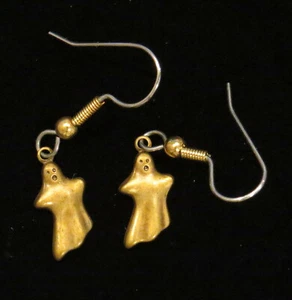 Ghost Earrings Antiqued Brass Halloween Ghosts Ghouls Brass Spirits Boo Scary - Picture 1 of 12