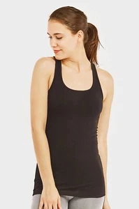 Women's Black Large Racerback Plain Tank Top Sofra TT402 - Picture 1 of 2