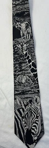 Classic Black White Jungle Tie Zebra Giraffe Elephant World Wildlife Fund - Picture 1 of 6