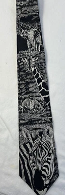 Clásico Negro Blanco Selva Corbata Cebra Jirafa Elefante Fondo Mundial para la Naturaleza Foto 1 de 4