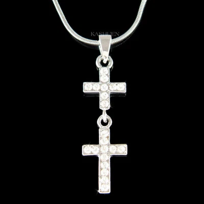 Patriarch Kreuz mit Swarovski Kristall God Religiös Halskette Schmuck Neu - Bild 1 von 2