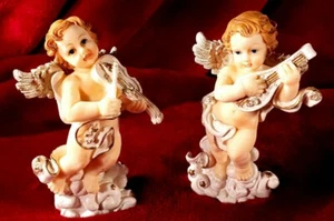 Pair of Baroque Style Cherub Angels Playing Stringed Instruments. 4.5" Tall - Picture 1 of 12