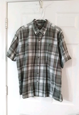 CE Schmidt Workwear Gray Plaid Short Sleeve Button Up Men's 2X 100% Cotton  - Image 1 of 4