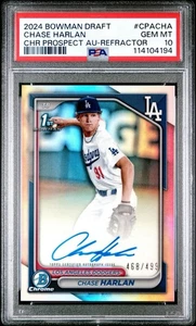 2024 Bowman Draft Chrome CHASE HARLAN 1st Auto Refractor /499 PSA 10 Dodgers - Picture 1 of 3