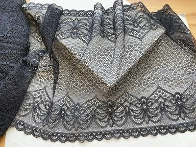 4-way Stretch Black Embroidered Mesh Lace Trim /Sewing/Lingerie/Crafts/9" Wide - Image 1 of 4