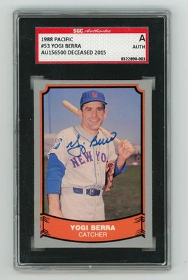 Yogi Berra Firmado 1988 Pacífico #53 Certificado de Autenticidad SGC Losa Auto Salón de la fama New York Mets Yankees Foto 1 de 2