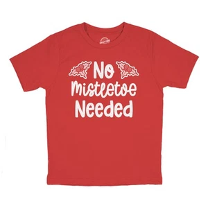 Youth No Mistletoe Needed T Shirt Funny Christmas Kiss Graphic Novelty Tee for - Picture 1 of 6