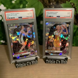Tarjetas de novato Panini Prizm Caitlin Clark & Cameron Brink 2024 PSA RC hielo agrietado - Imagen 1 de 5