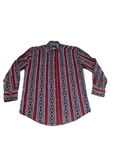 WRANGLER WESTERNHEMDEN CHECOTAH HERREN AZTEKEN PERLEN DRUCKKNOPF BURGUNDER BLAU GESTREIFT - Bild 1 von 5