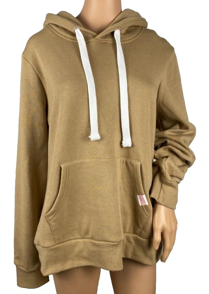 NWT Size XL Reflex Women's Ultra Soft Khaki Tan Hoodie Life Is Out There NEW Top - Image 1 of 4