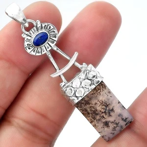 Amethyst Sage Agate - Nevada & Lapis 925 Sterling Silver Pendant Jewelry P-1193 - Picture 1 of 5