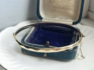 Vintage 9ct Gold Bronze Core Filled Thin Bangle Diamond Cut Safety Chain - Picture 1 of 8