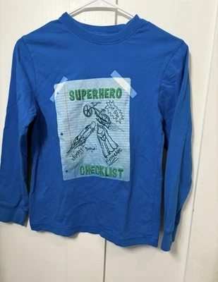 Vtg 2014 Gymboree Boys Sz10 Blue, Green & White L/S Shirt SUPERHERO CHECKLIST - Image 1 of 4