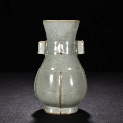 9,1-дюймовая фарфоровая старая ретро ваза для пирсинга ушей династии Сун Гуань печь Селадон - Изображение 1 из 4