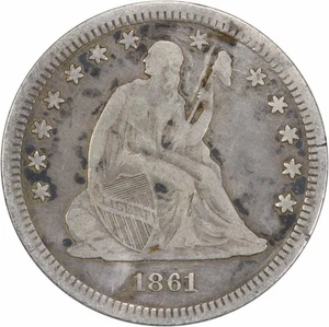 1861 Liberty Seated Silver Quarter VF Uncertified #1053 - Picture 1 of 2