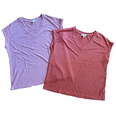 Lot Of 2 Jessica Simpson Short Sleeves V-Neck T-Shirts Sz Lrg, Peach & Pink - Image 1 of 4