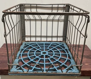 Vintage verzinkter Draht mit blauem Kunststoffboden - Eichenhain Milchkiste - Bild 1 von 4