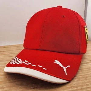Ferrari Hat, Red Cap, Checker Flag Bill, Dual Shield Side Hits, Puma, Strapback - Picture 1 of 10